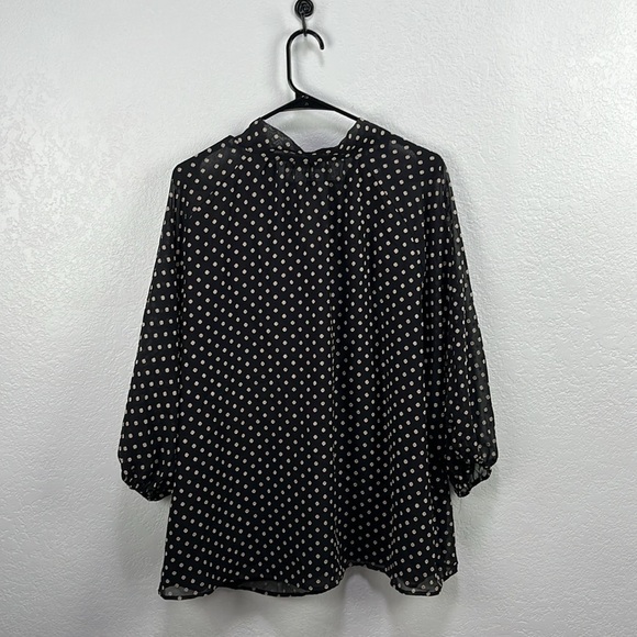 Calvin Klein Black  Cream Polka Dot Blouse Flowy 3/4 Sleeves Career Sz 2X Office - Picture 7 of 9